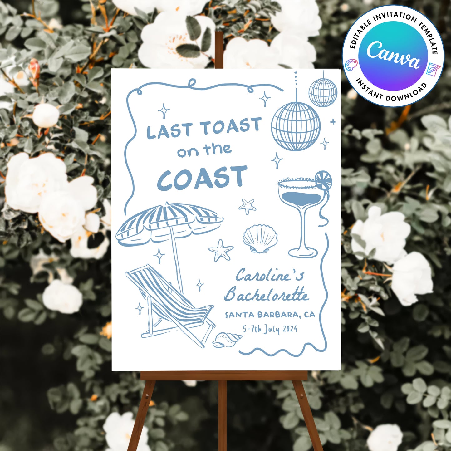 Coastal Theme Bachelorette Welcome Sign Template