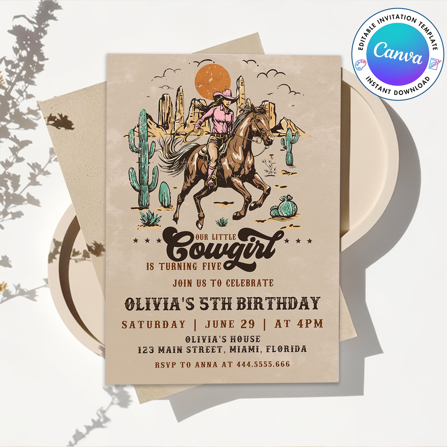 Cowgirl Birthday Invitation Template