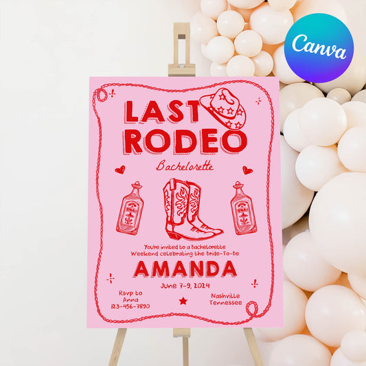 Pink Last Rodeo Bachelorette Weekend Welcome Sign