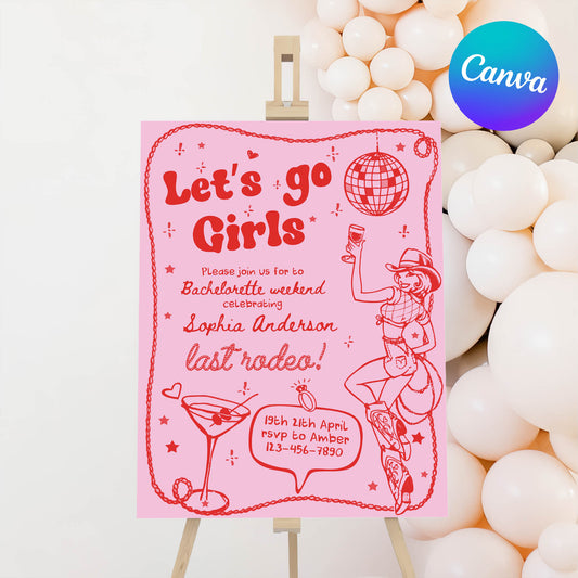 Editable Let's Go Girls Bachelorette Party Invitation Template