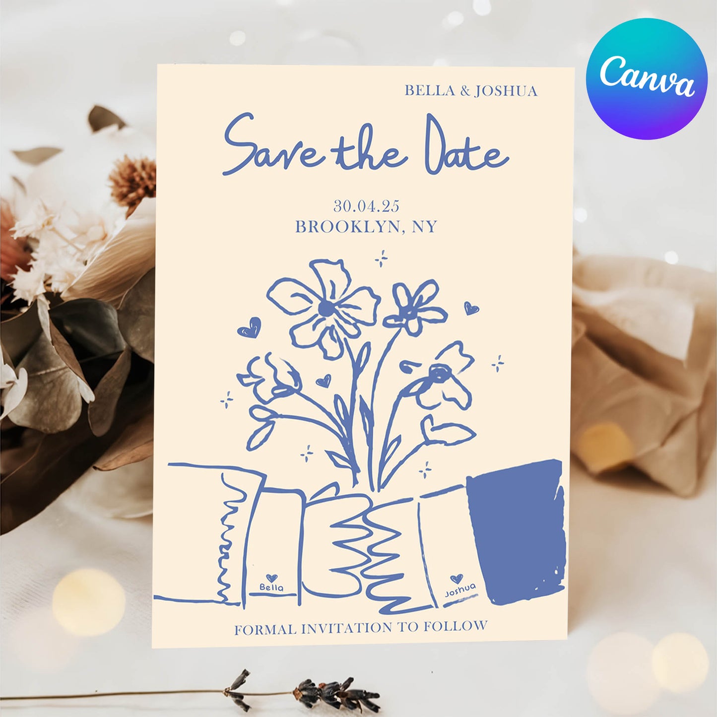 Modern Save The Date Wedding Invitations Canva Template