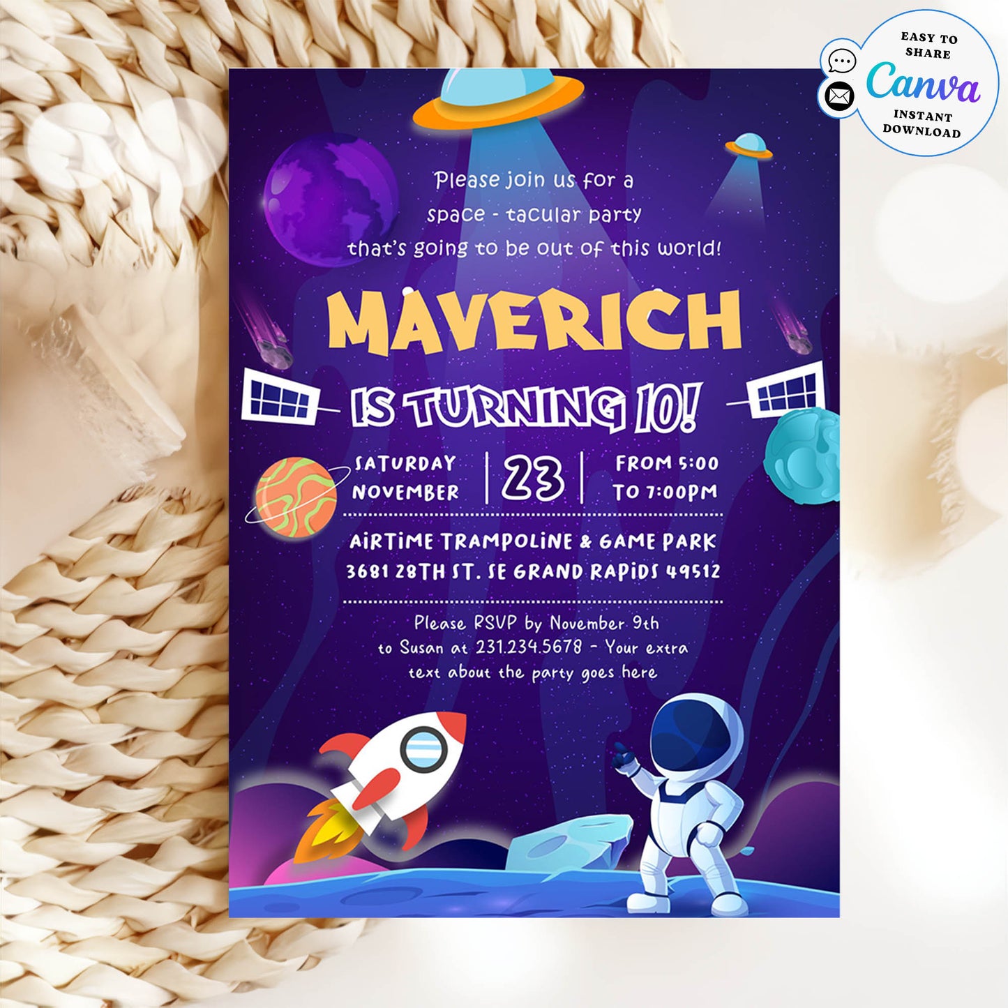 Outer Space-Themed Birthday Invitation Template