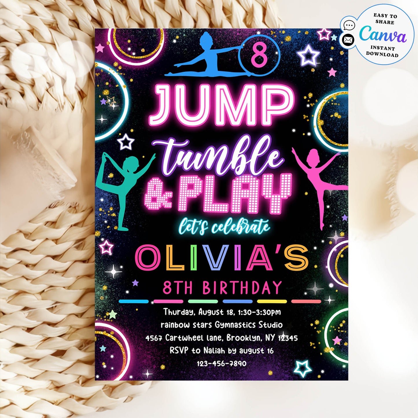 Jump, Tumble and Play 8th Birthday Party Invitation