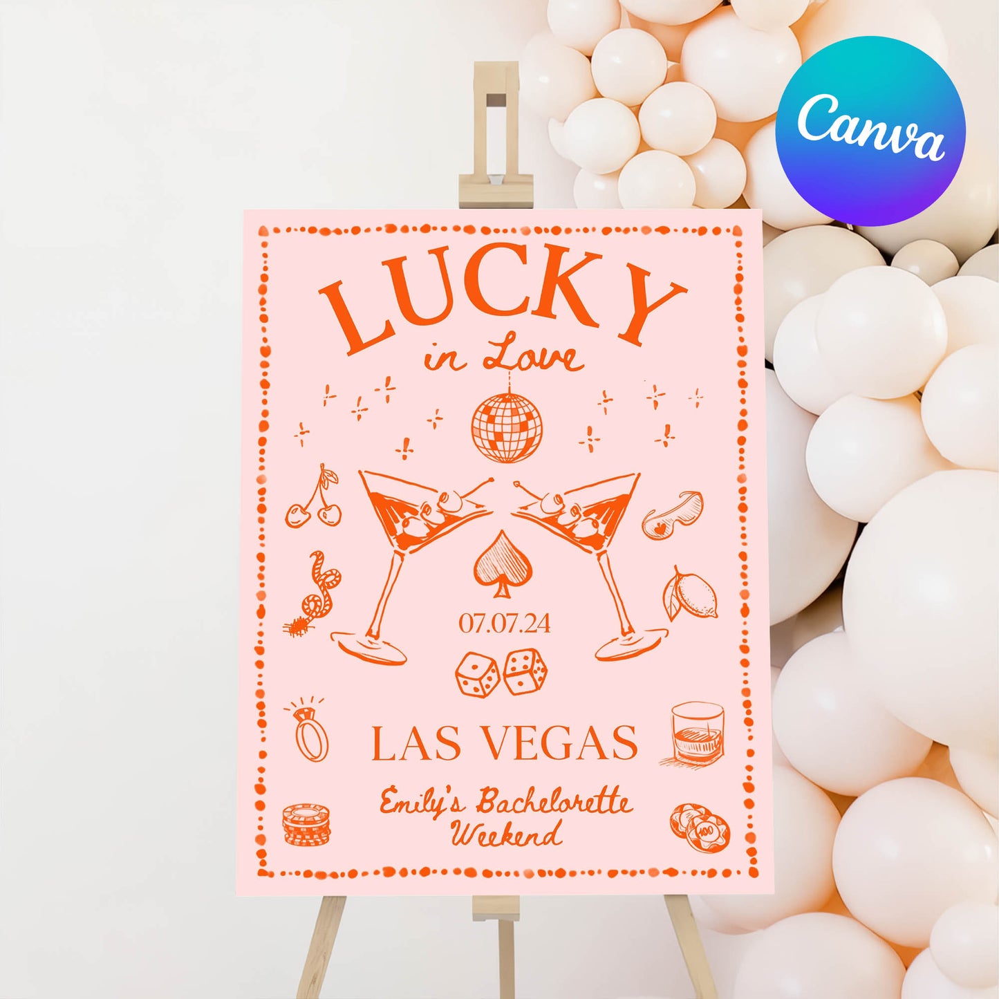 Elegant Lucky in Love Bachelorette Sign Template