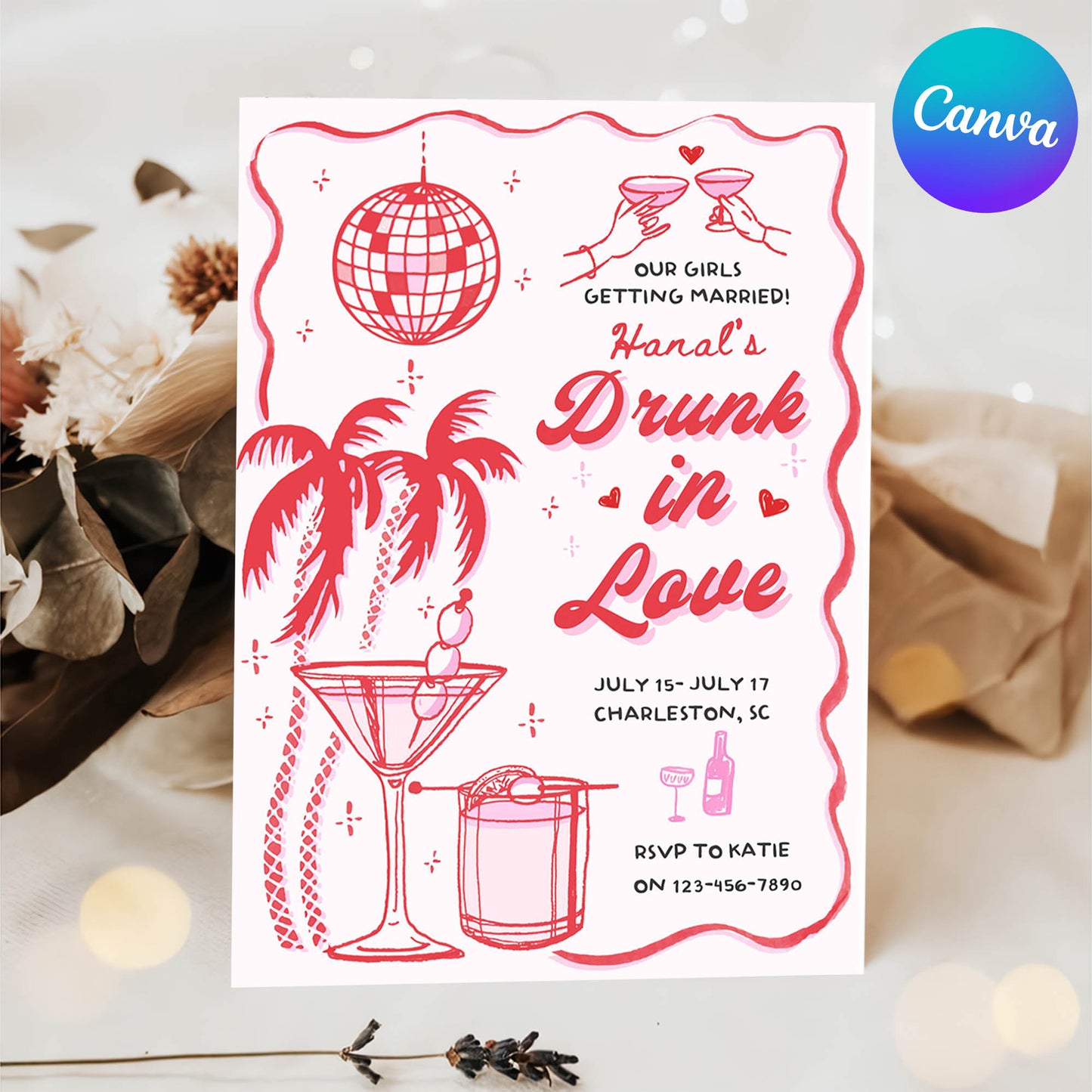 Drunk In Love Invitation Itinerary Editable Template