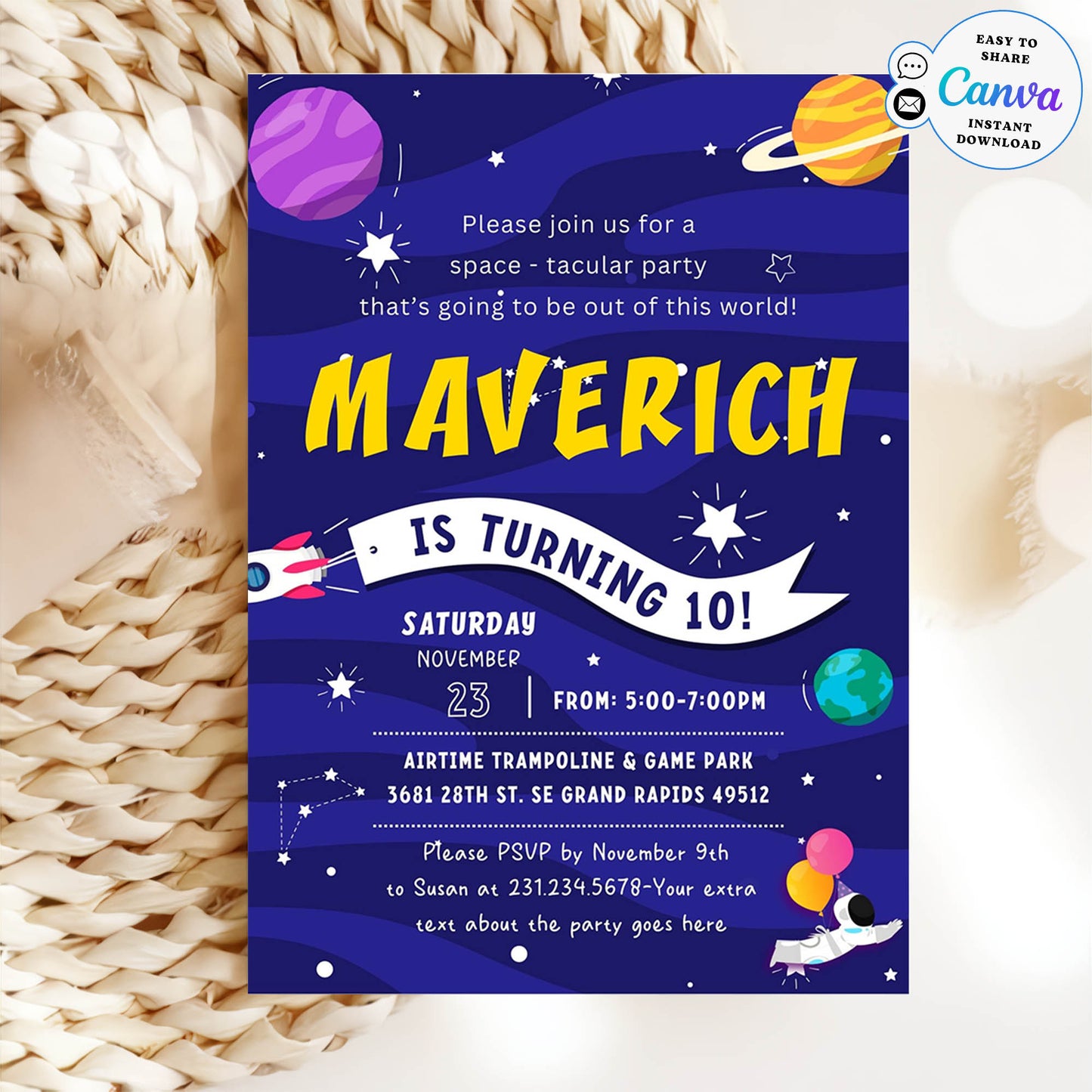 Editable Outer Space Birthday Invitation Template