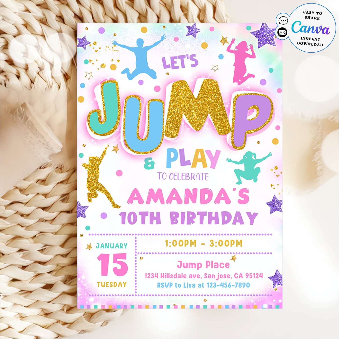 Jump Invitation Editable Jump Birthday Invite