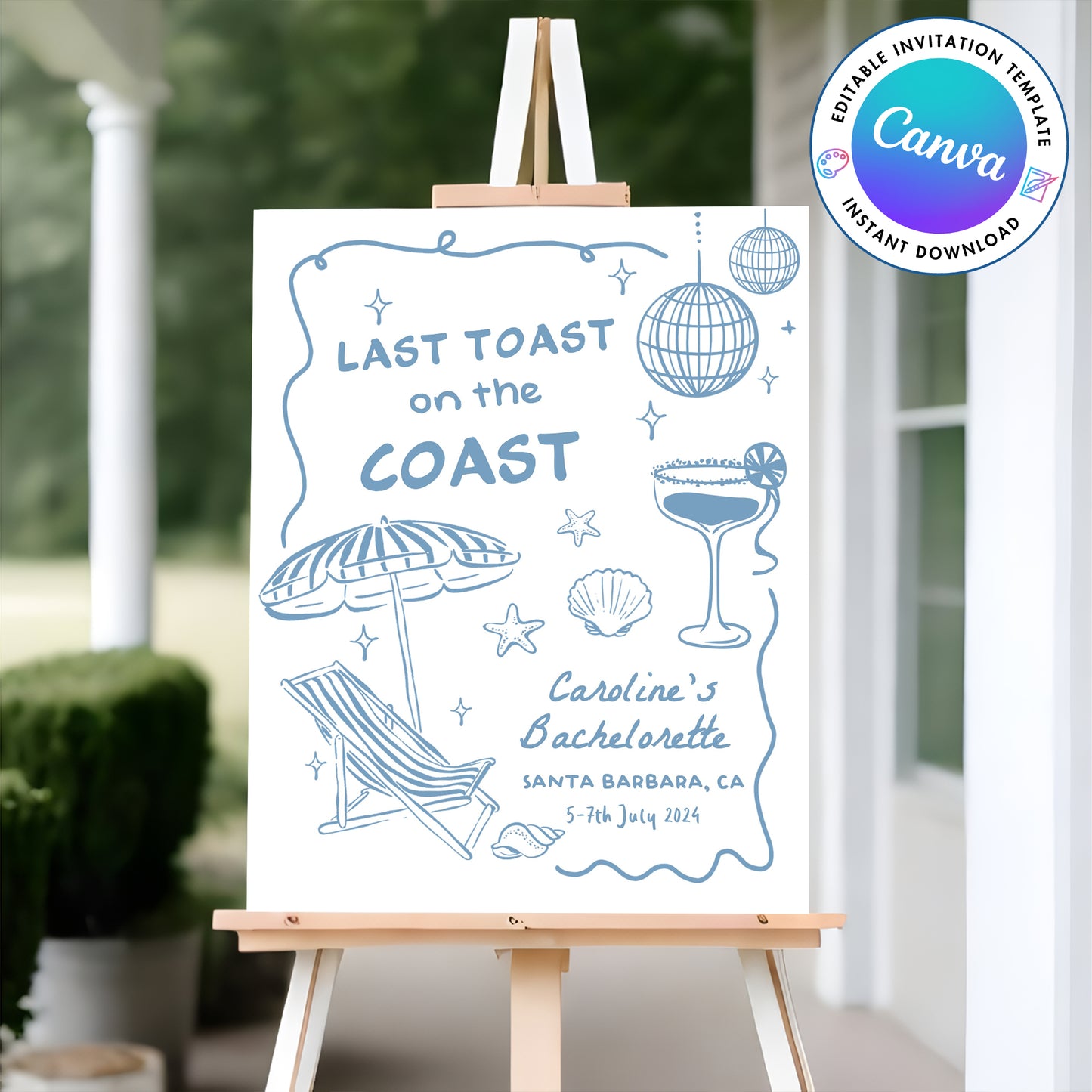 Coastal Theme Bachelorette Welcome Sign Template