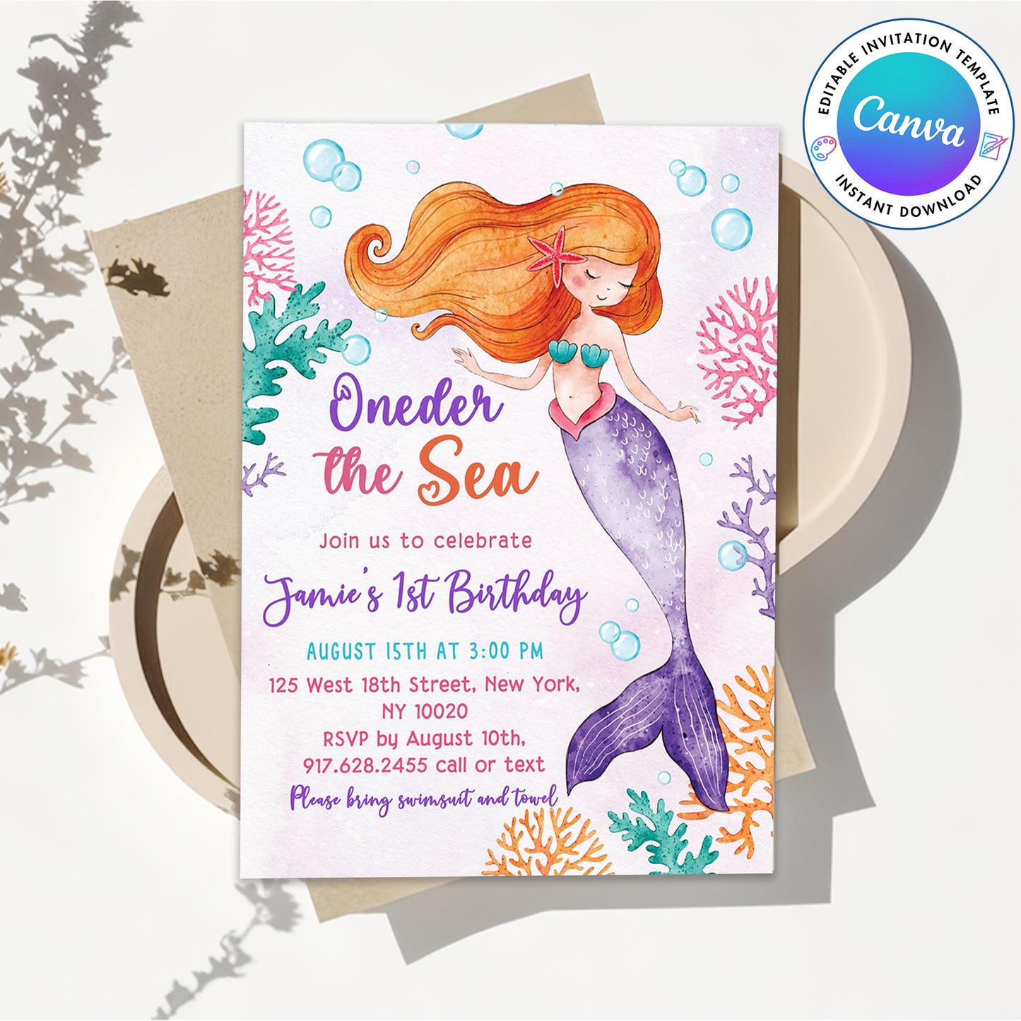 Whimsical Mermaid Under the Sea Birthday Party Invitation