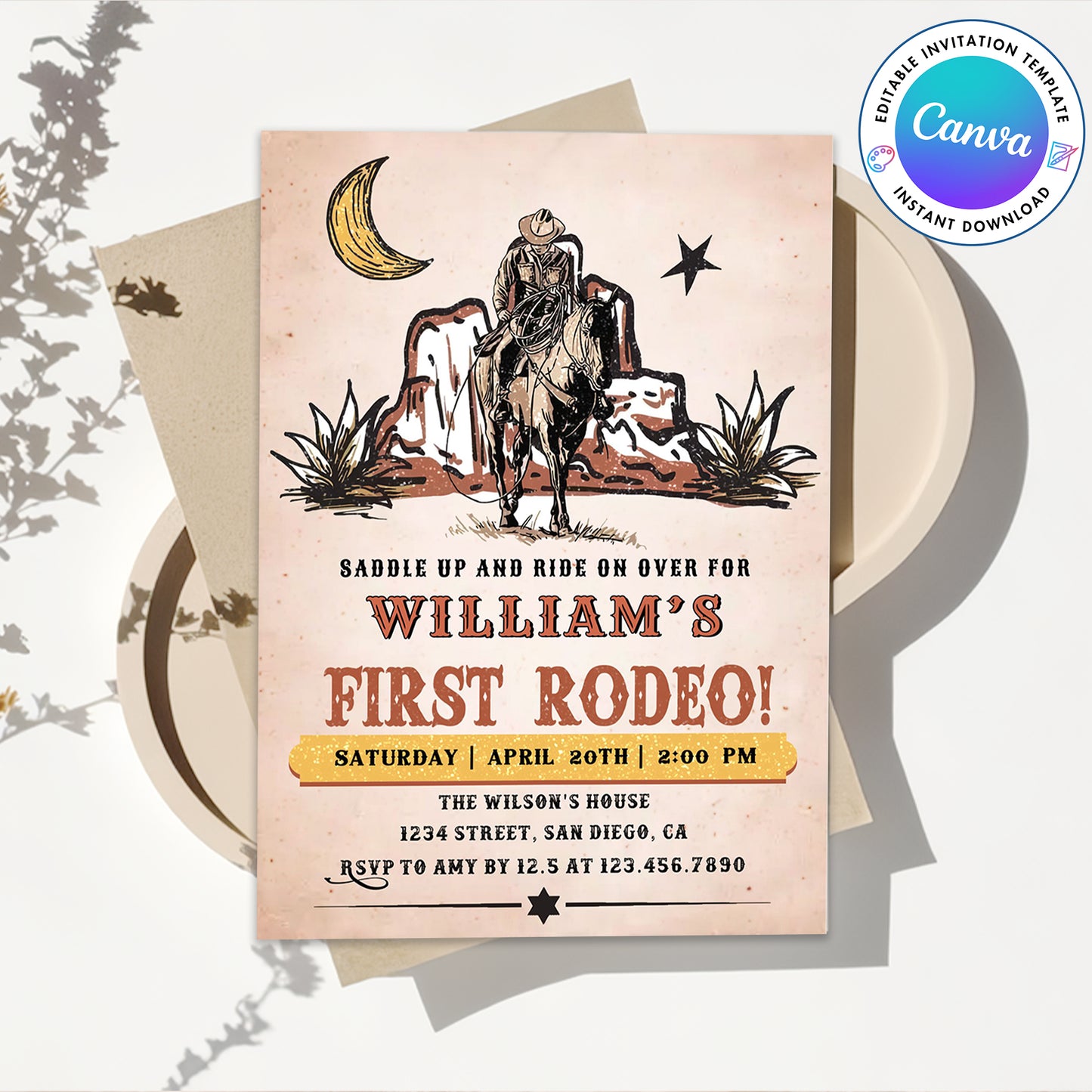 Cowboy Western First Birthday Invitation