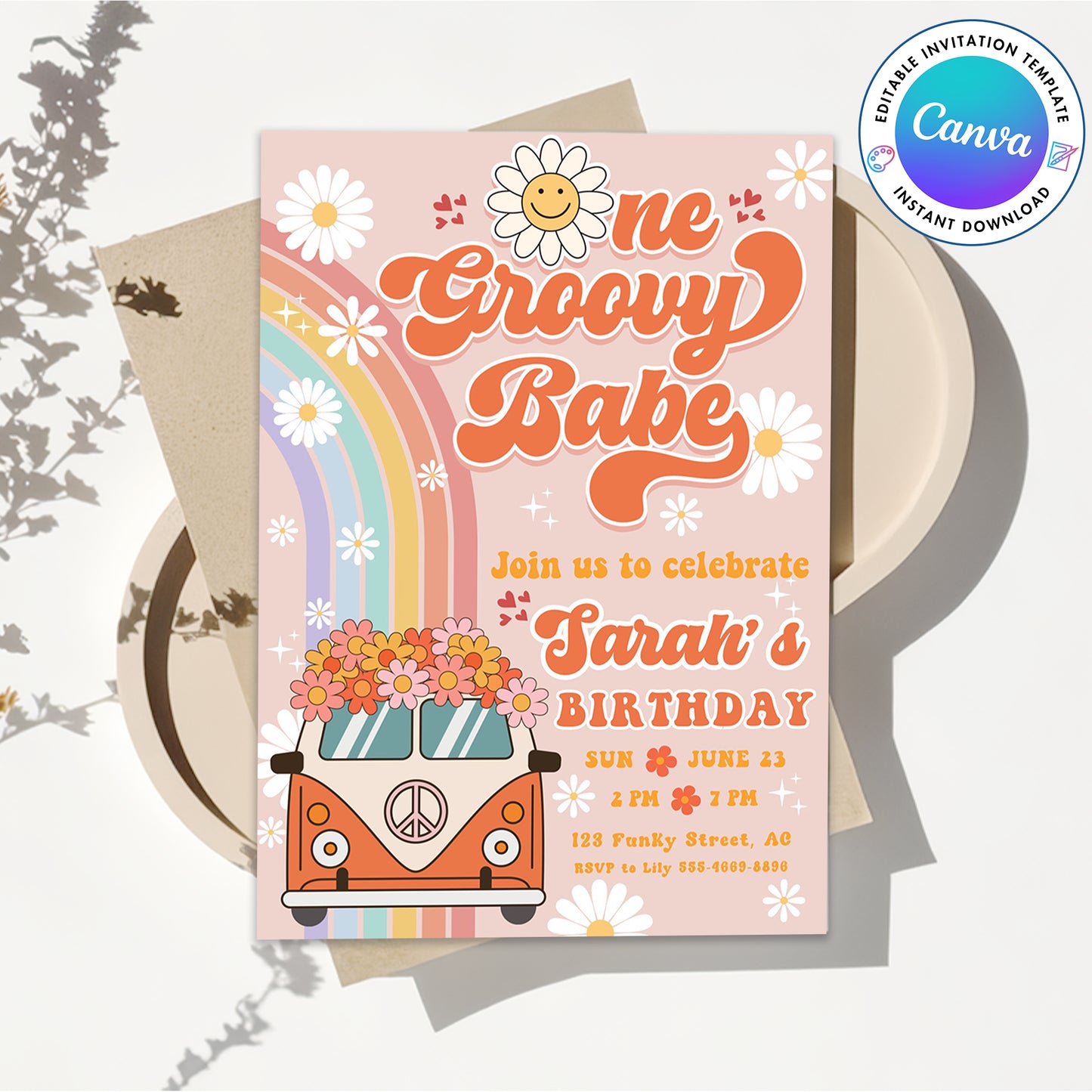 One Groovy Babe Birthday Invitation