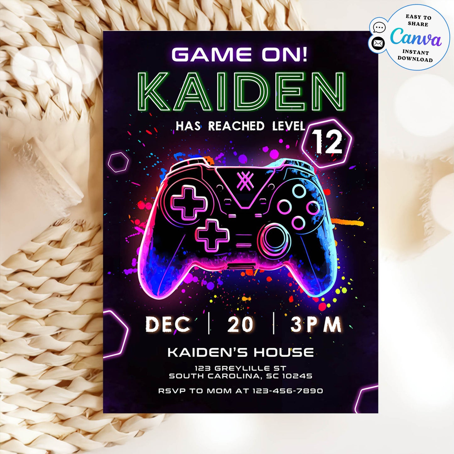 Editable Video Game Birthday Invitation