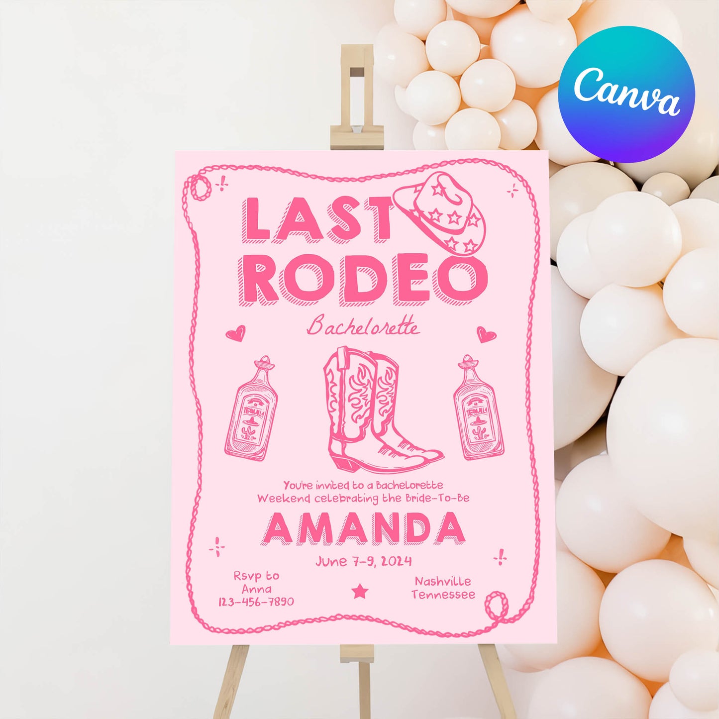 Last Rodeo Nashville Bachelorette Party Welcome Sign Template