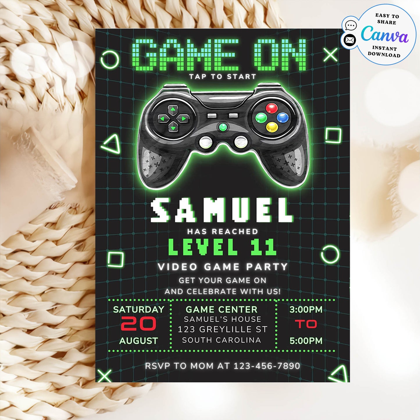 Video Game Party Invitation, EDITABLE Level Up Birthday Invite