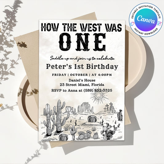 Western Cowboy First Birthday Invitation