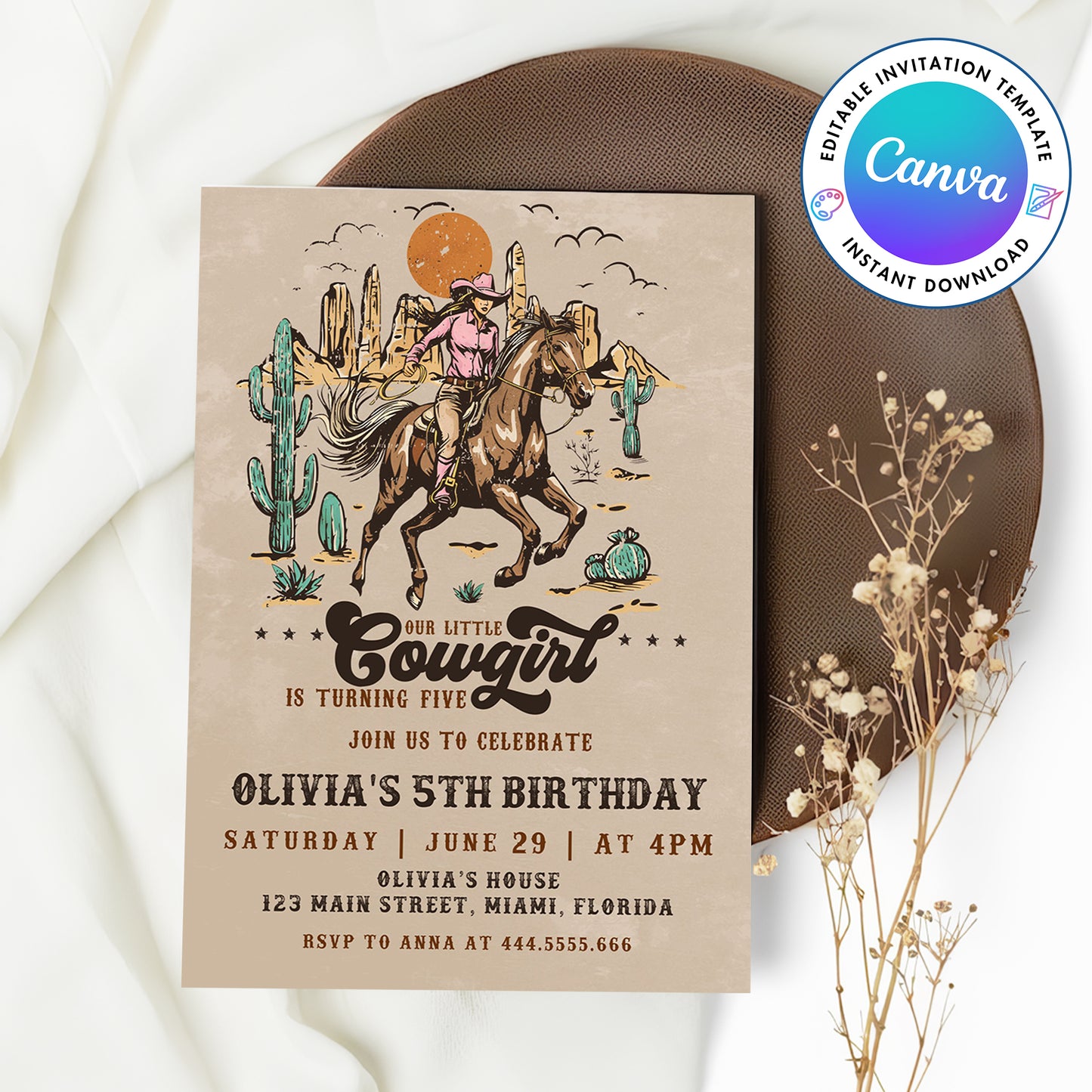 Cowgirl Birthday Invitation Template