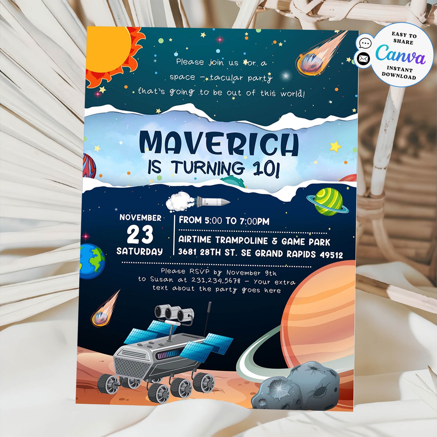 Rocket Blast-Off Birthday Party Invite Template