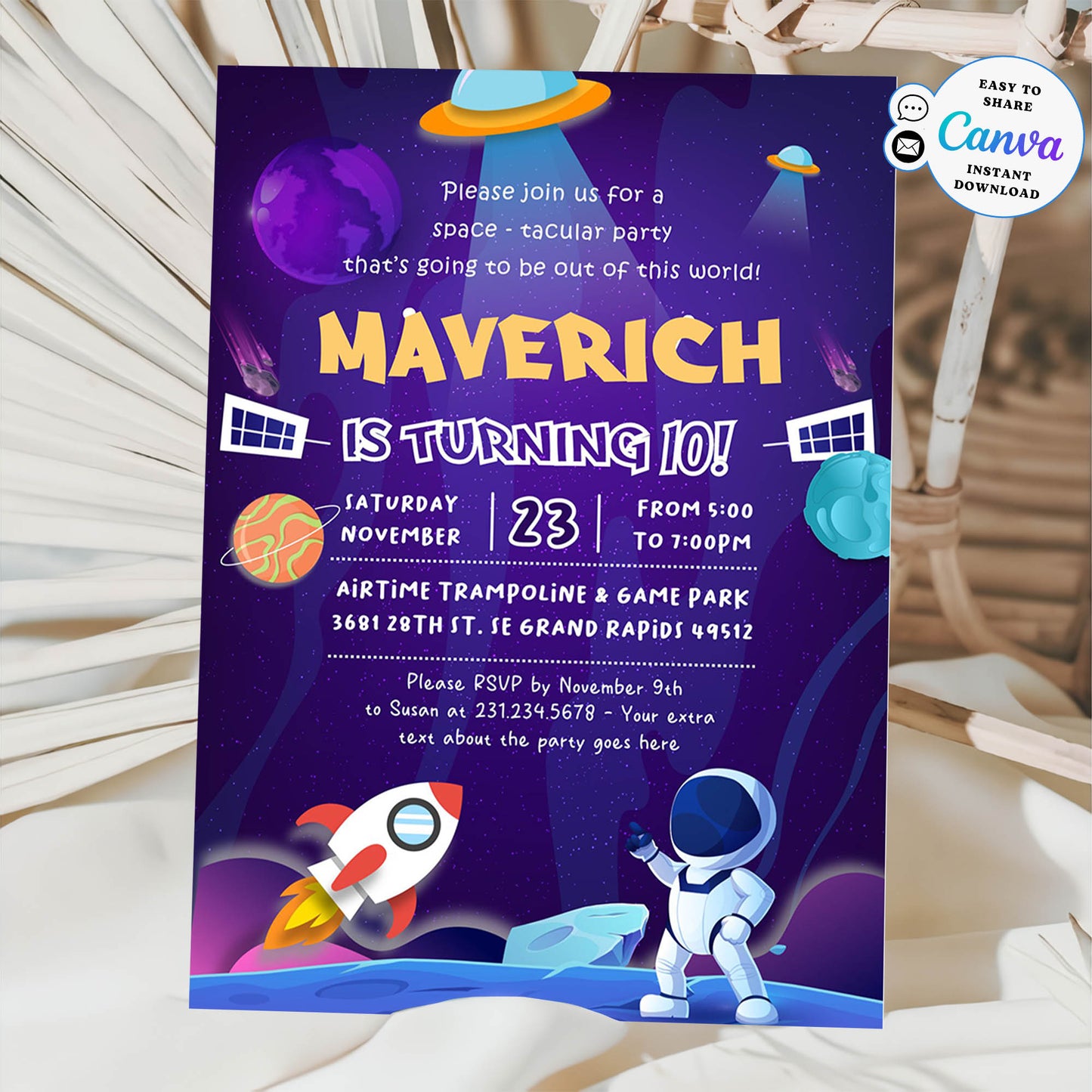 Outer Space-Themed Birthday Invitation Template