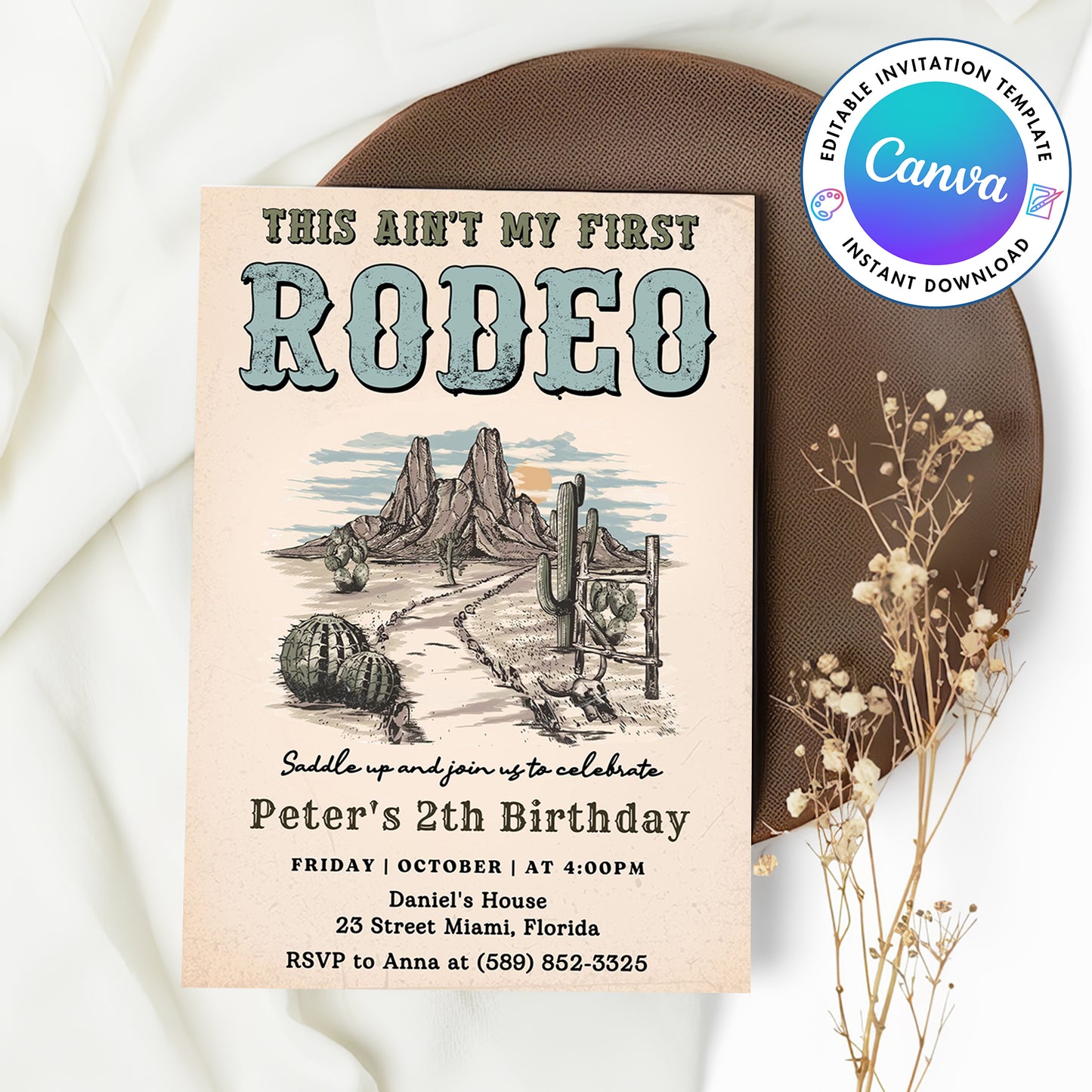 Western 2nd Cowboy Birthday Party Invitation