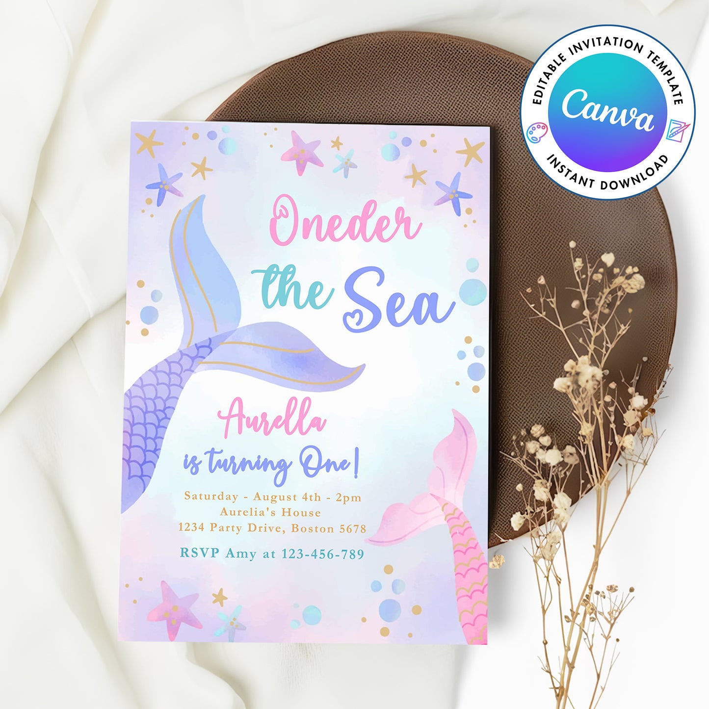 Mermaid Oneder The Sea Birthday Party Invitation