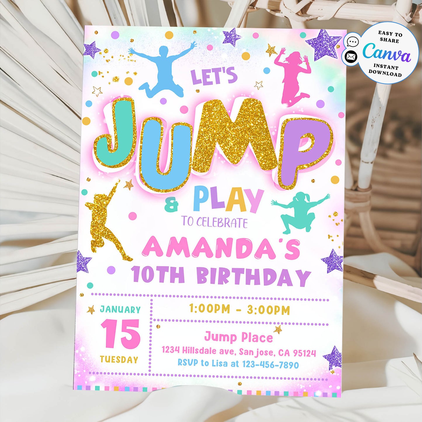 Jump Invitation Editable Jump Birthday Invite