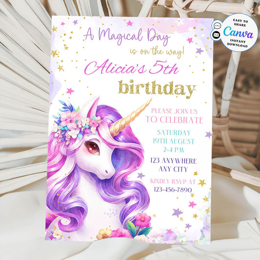 Editable Girls 5th Birthday Invitation Template