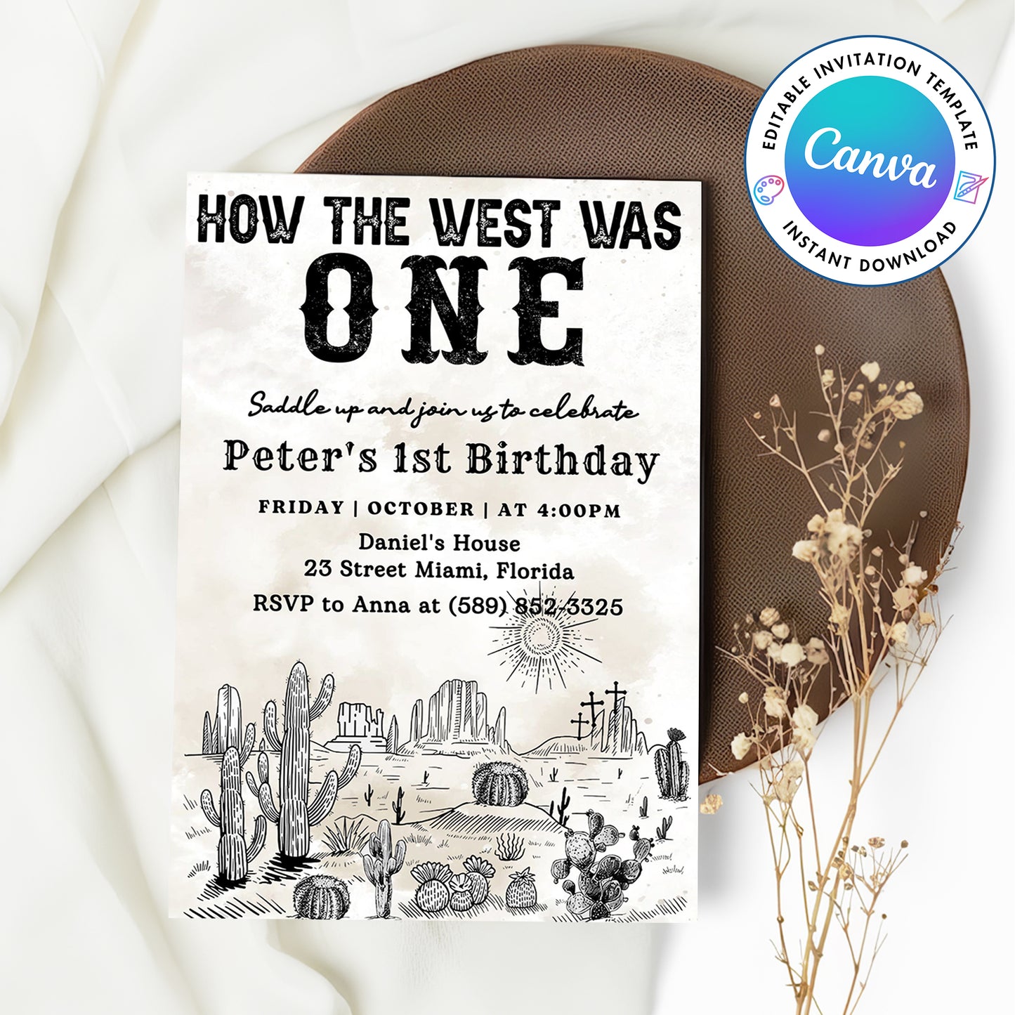 Western Cowboy First Birthday Invitation