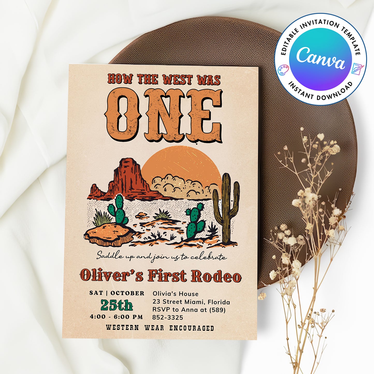 Western Cowboy First Birthday Invitation