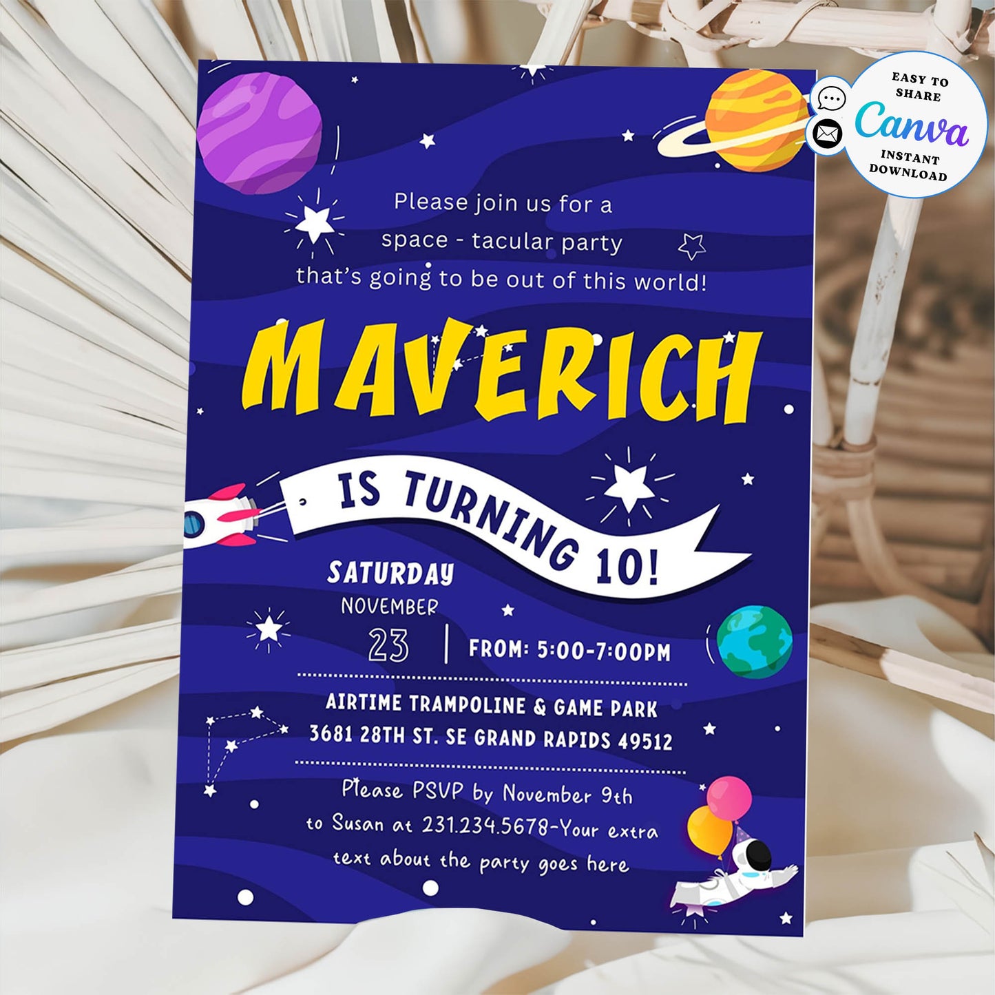 Editable Outer Space Birthday Invitation Template