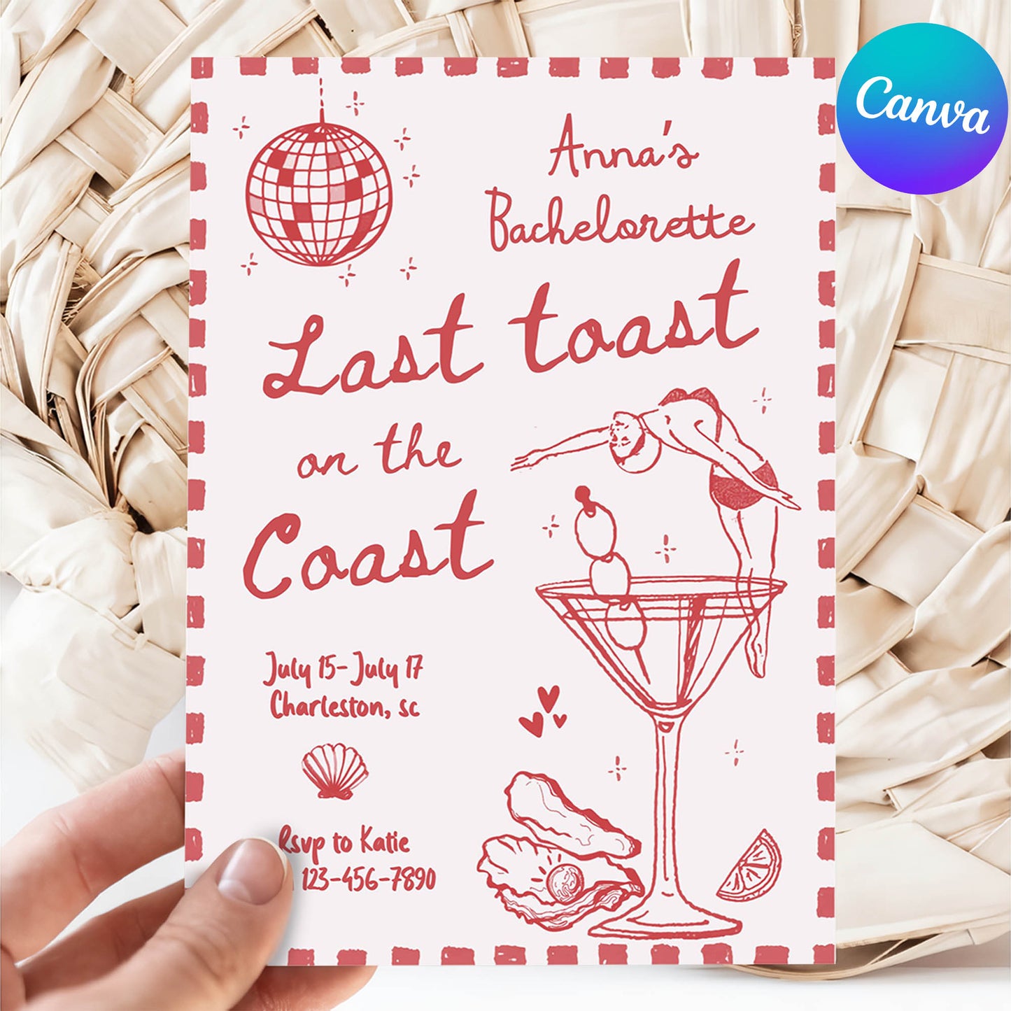 Sunset Vibes on the Shore: Last Toast on the Coast Bachelorette Invite