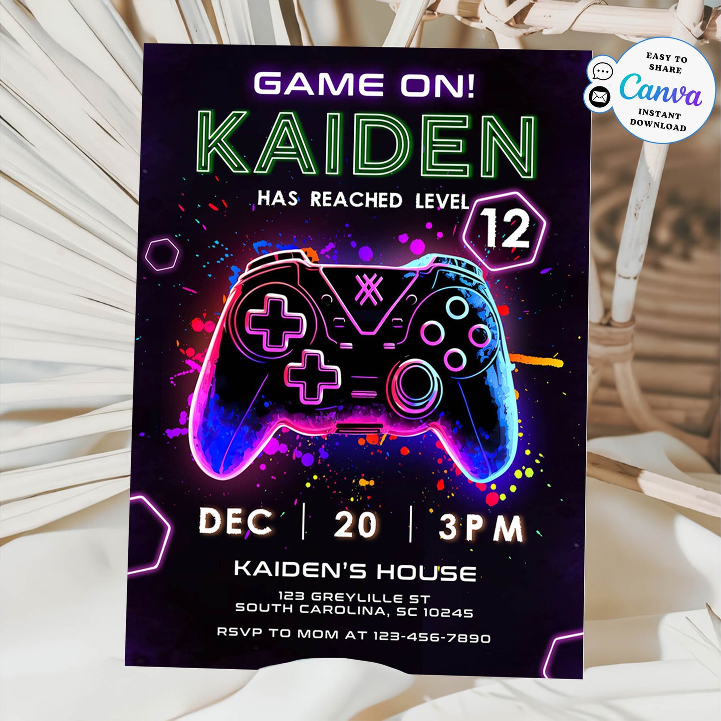 Editable Video Game Birthday Invitation