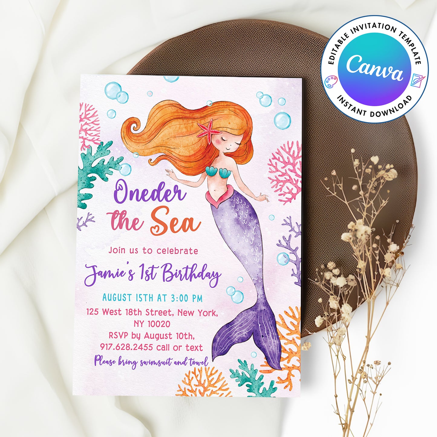 Whimsical Mermaid Under the Sea Birthday Party Invitation