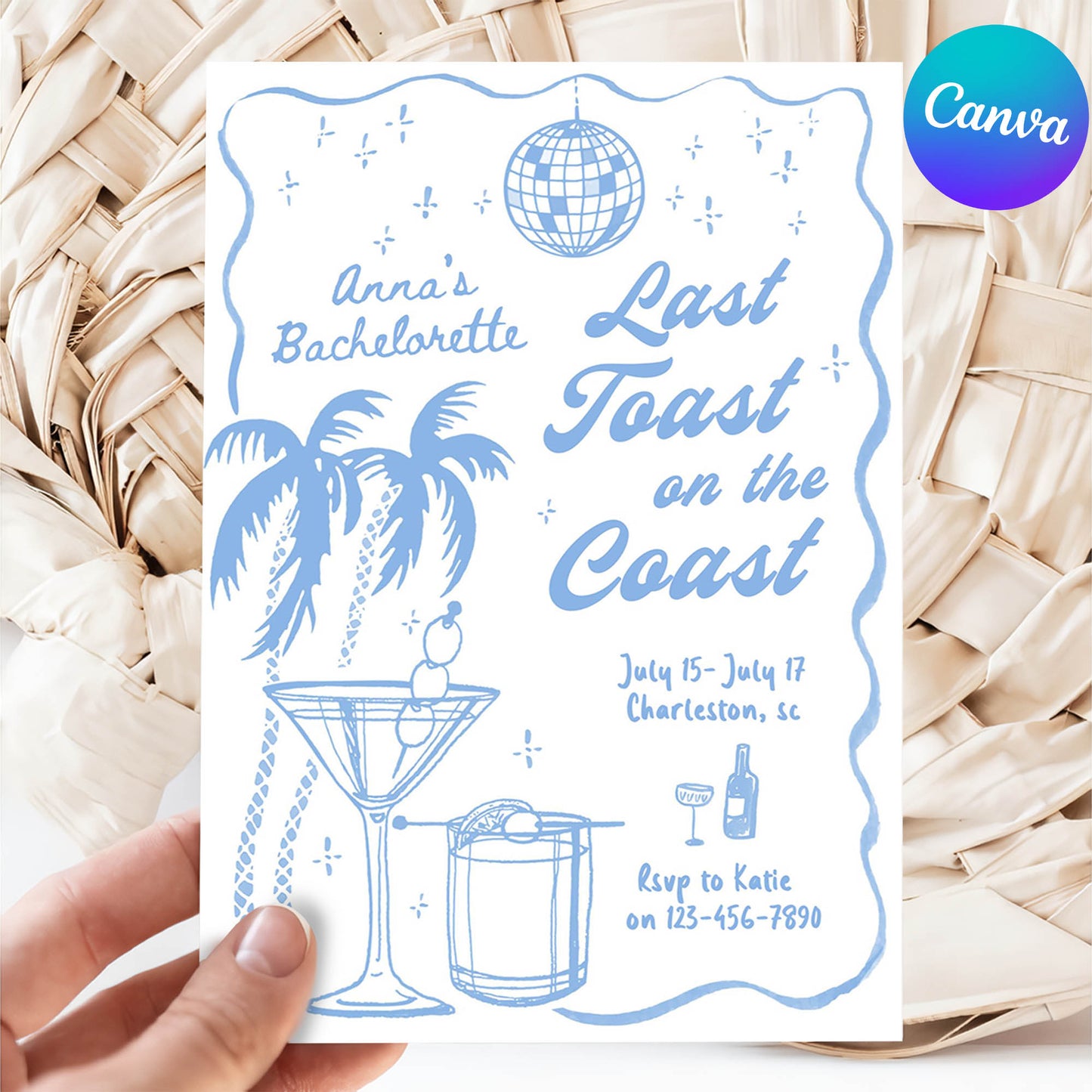 Editable Last Toast On The Coast Bachelorette Party Invitation