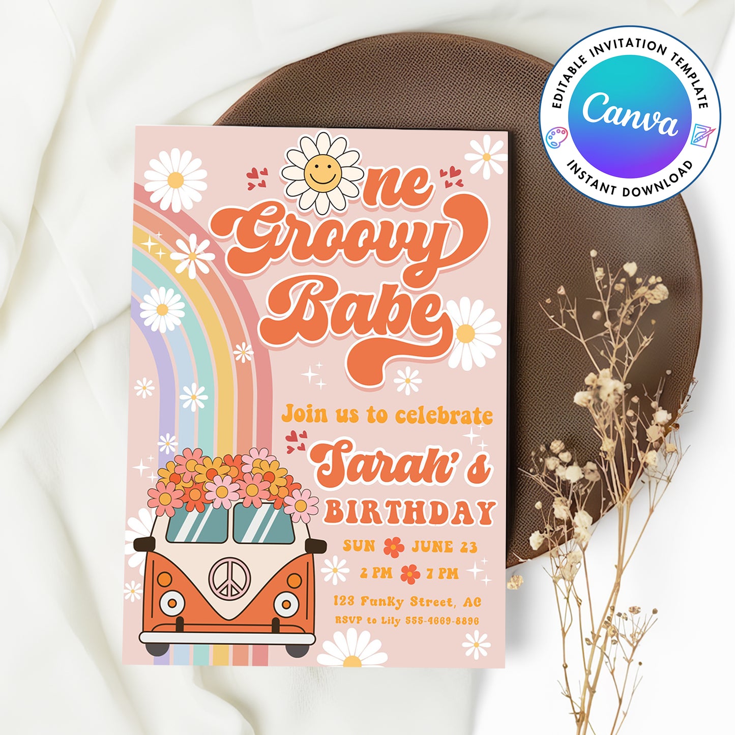 One Groovy Babe Birthday Invitation