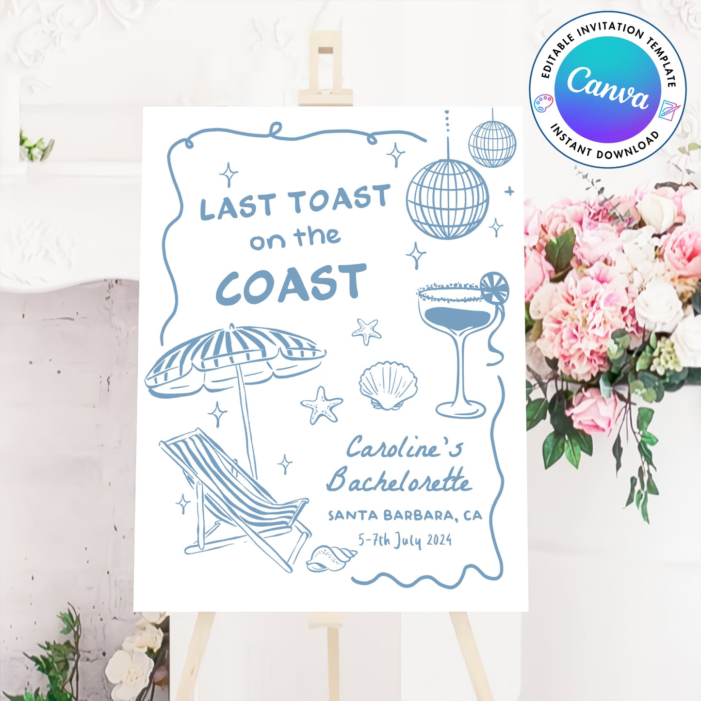 Coastal Theme Bachelorette Welcome Sign Template