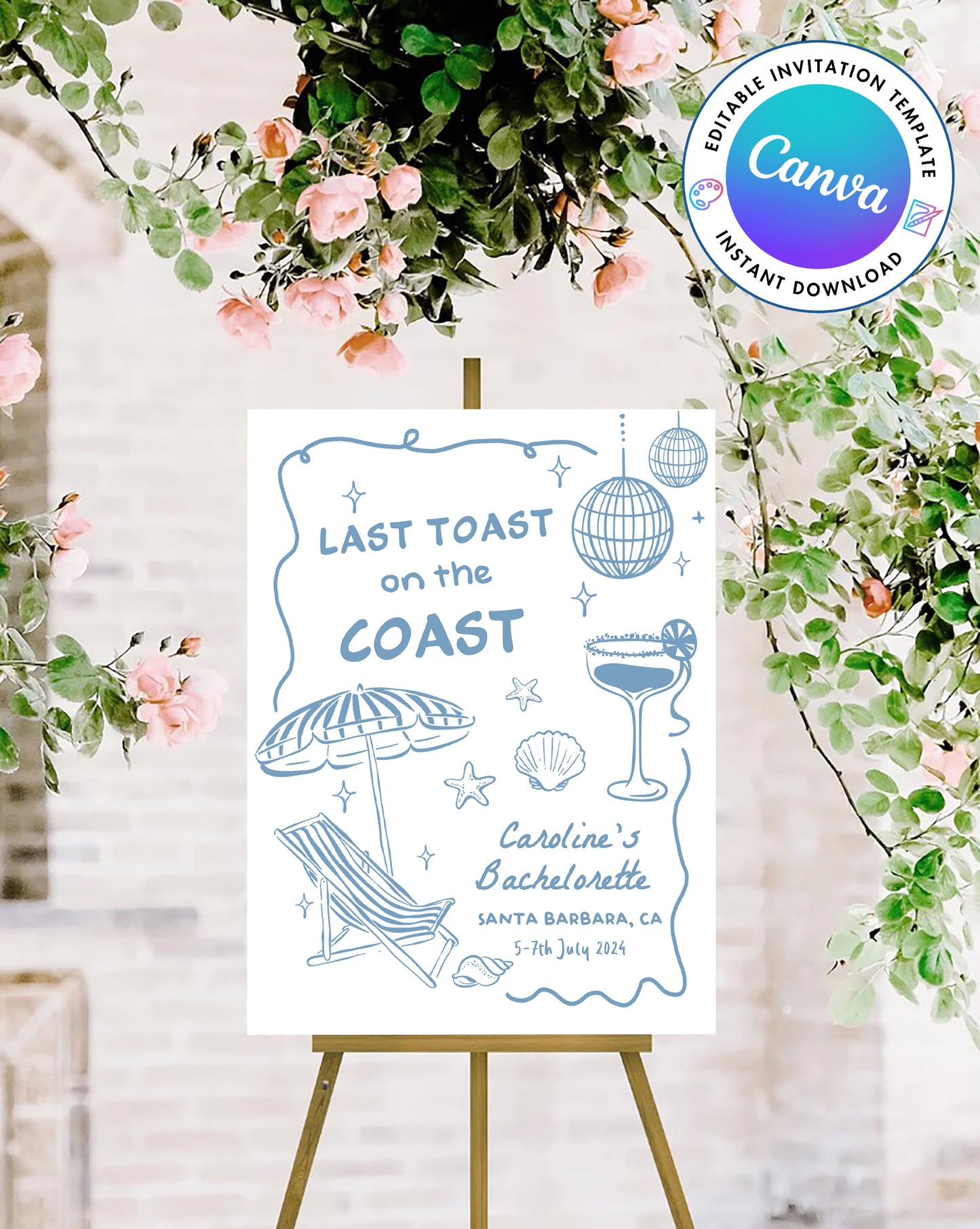 Coastal Theme Bachelorette Welcome Sign Template