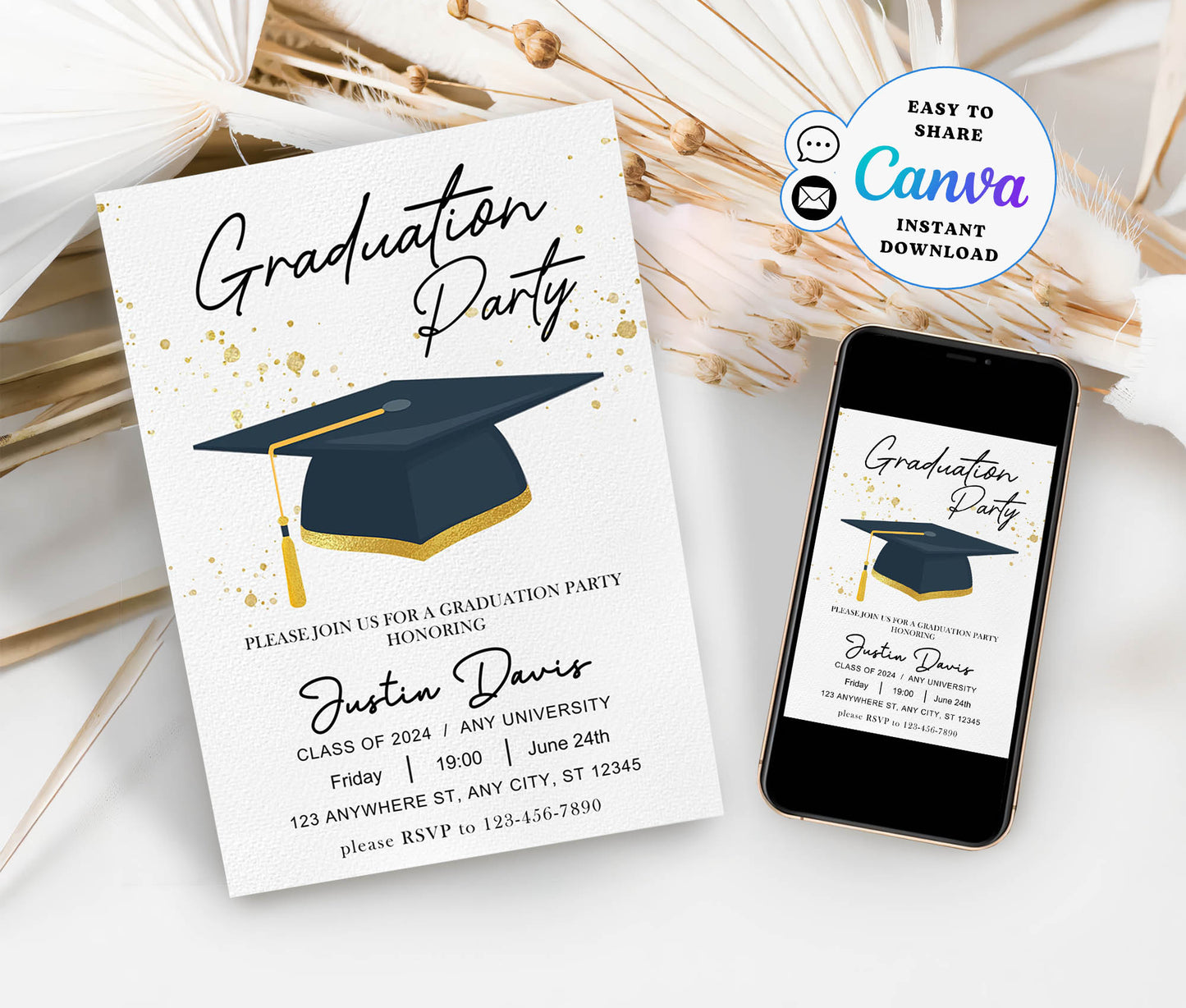 Editable Graduation Invitation Template, Modern Graduation Announcement