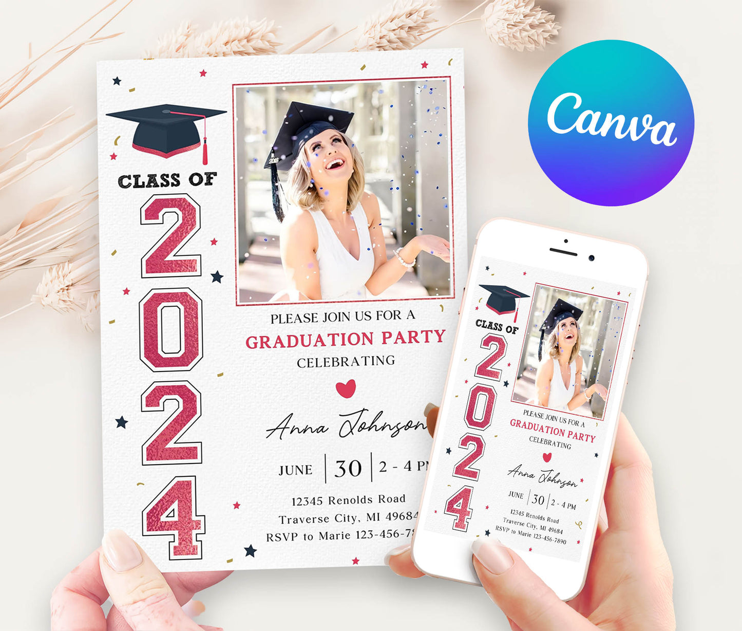 Editable Graduation Party Invitation with Photo, Printable or Digital Invitation