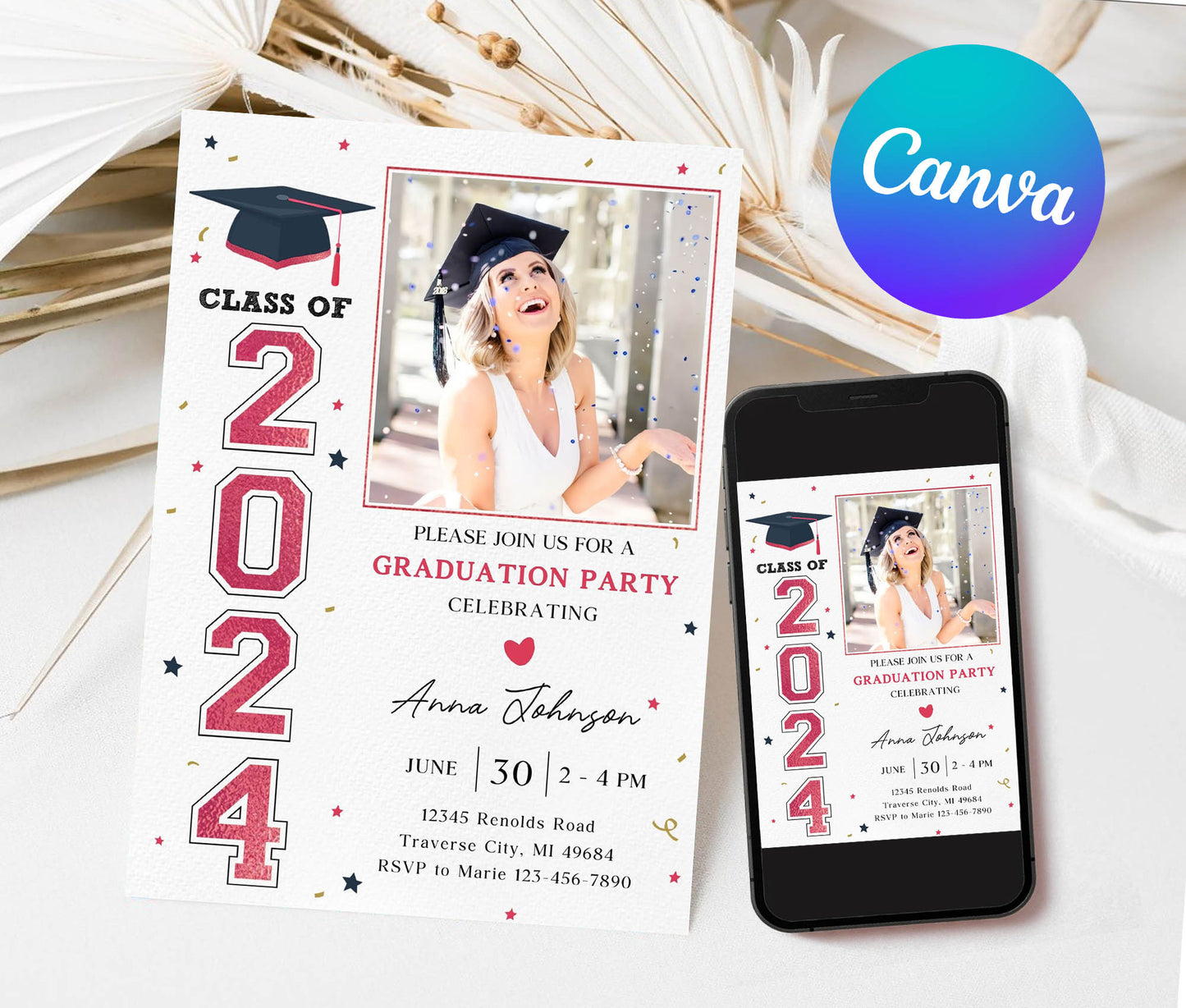 Editable Graduation Party Invitation with Photo, Printable or Digital Invitation