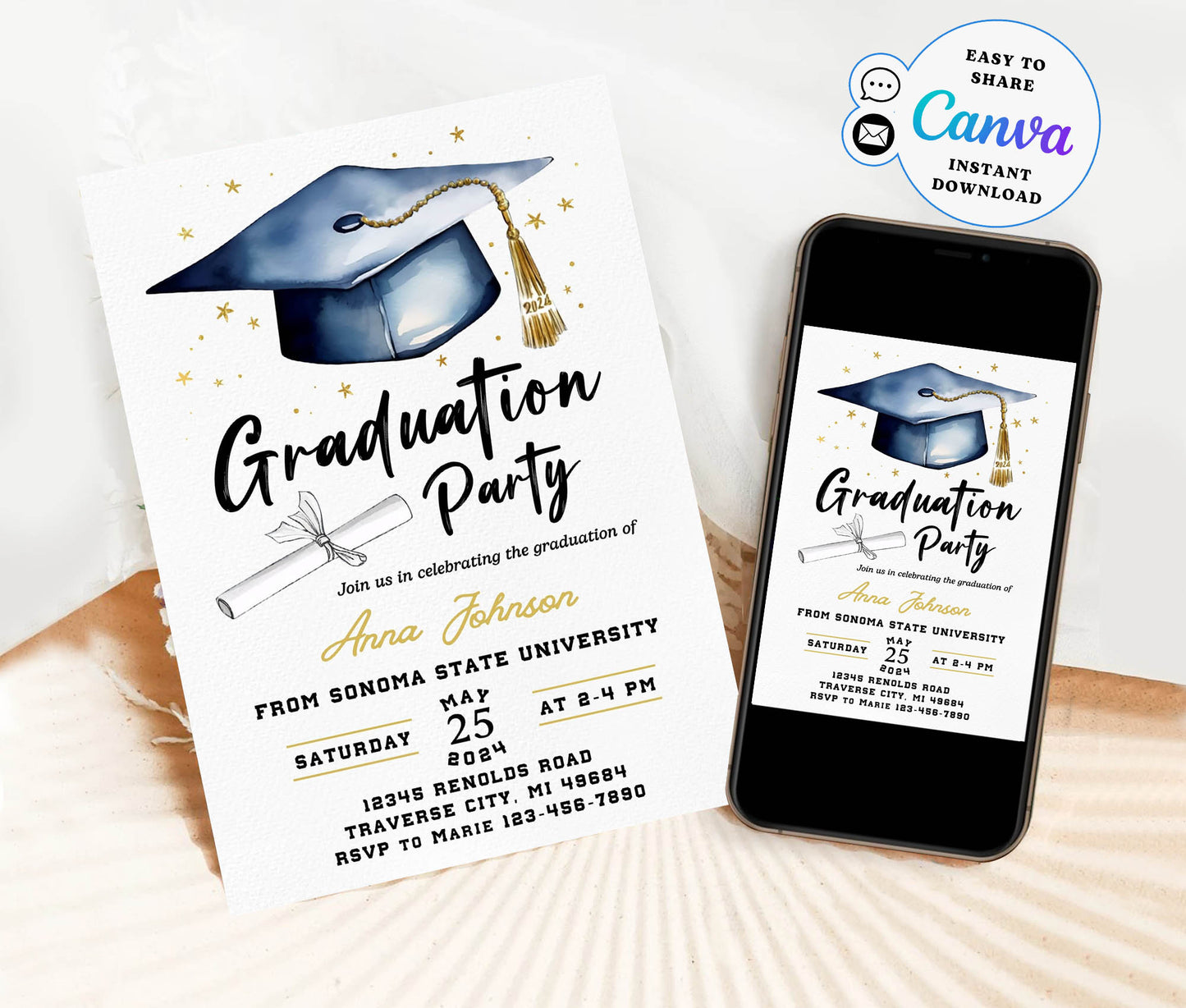 Graduation invitation template printable Editable