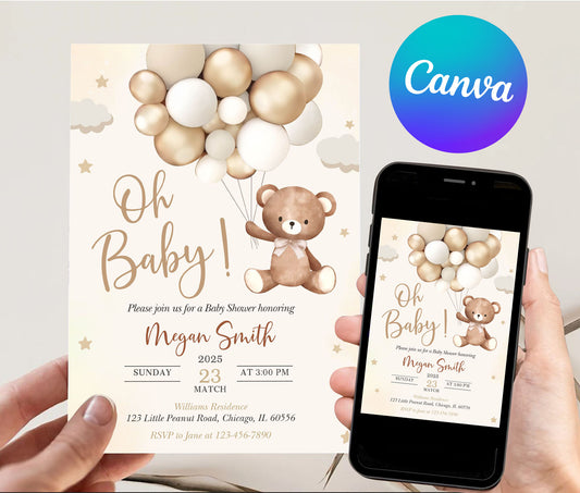 Playful Teddy Bear Baby Shower Invitations