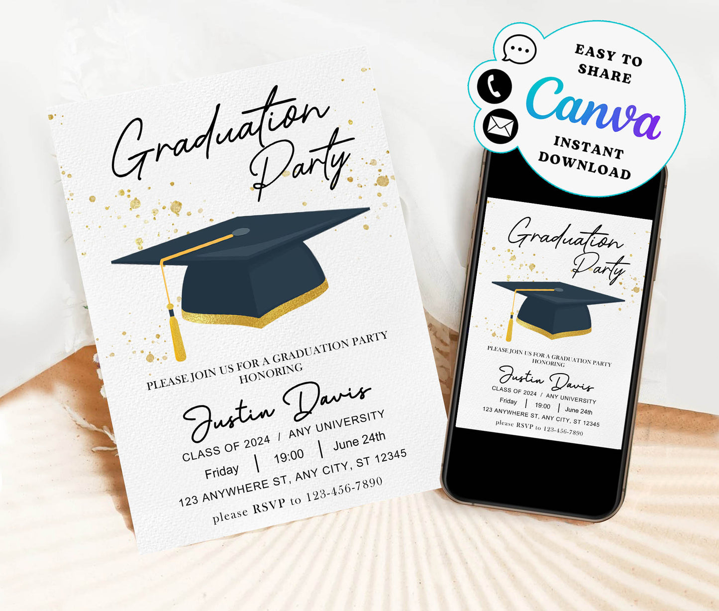 Editable Graduation Invitation Template, Modern Graduation Announcement