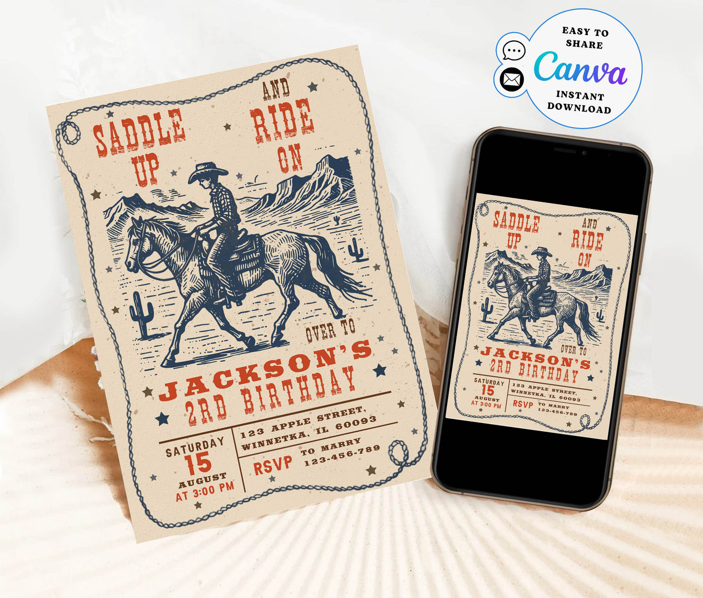 Saddle up and Ride on Western 2th Birthday invitation