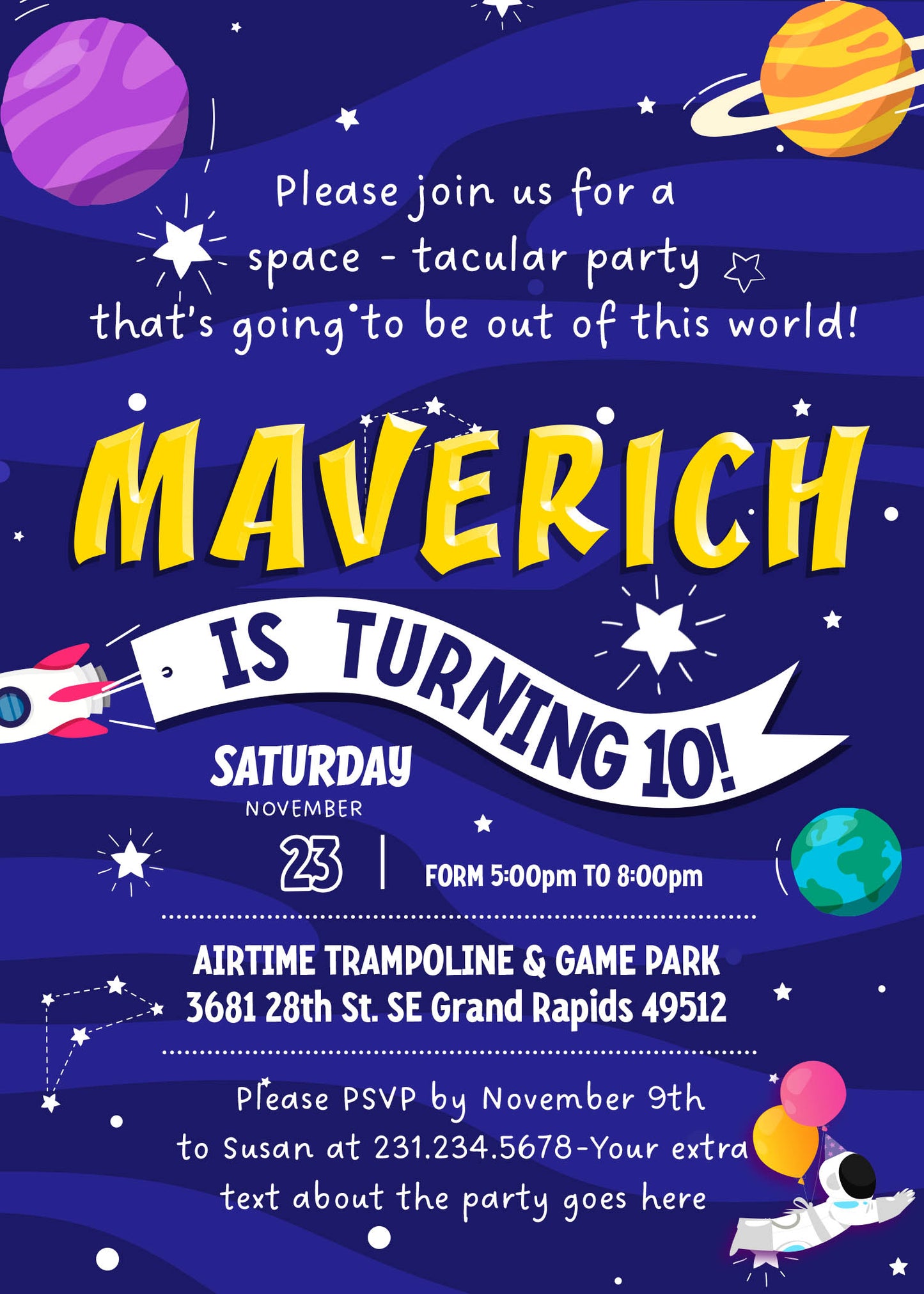 Editable Outer Space Birthday Invitation Template