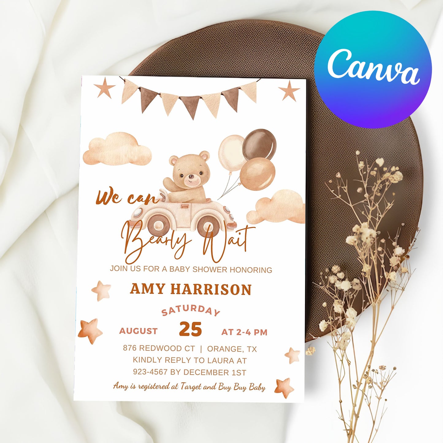 Teddy Bear Digital Baby Shower Invite