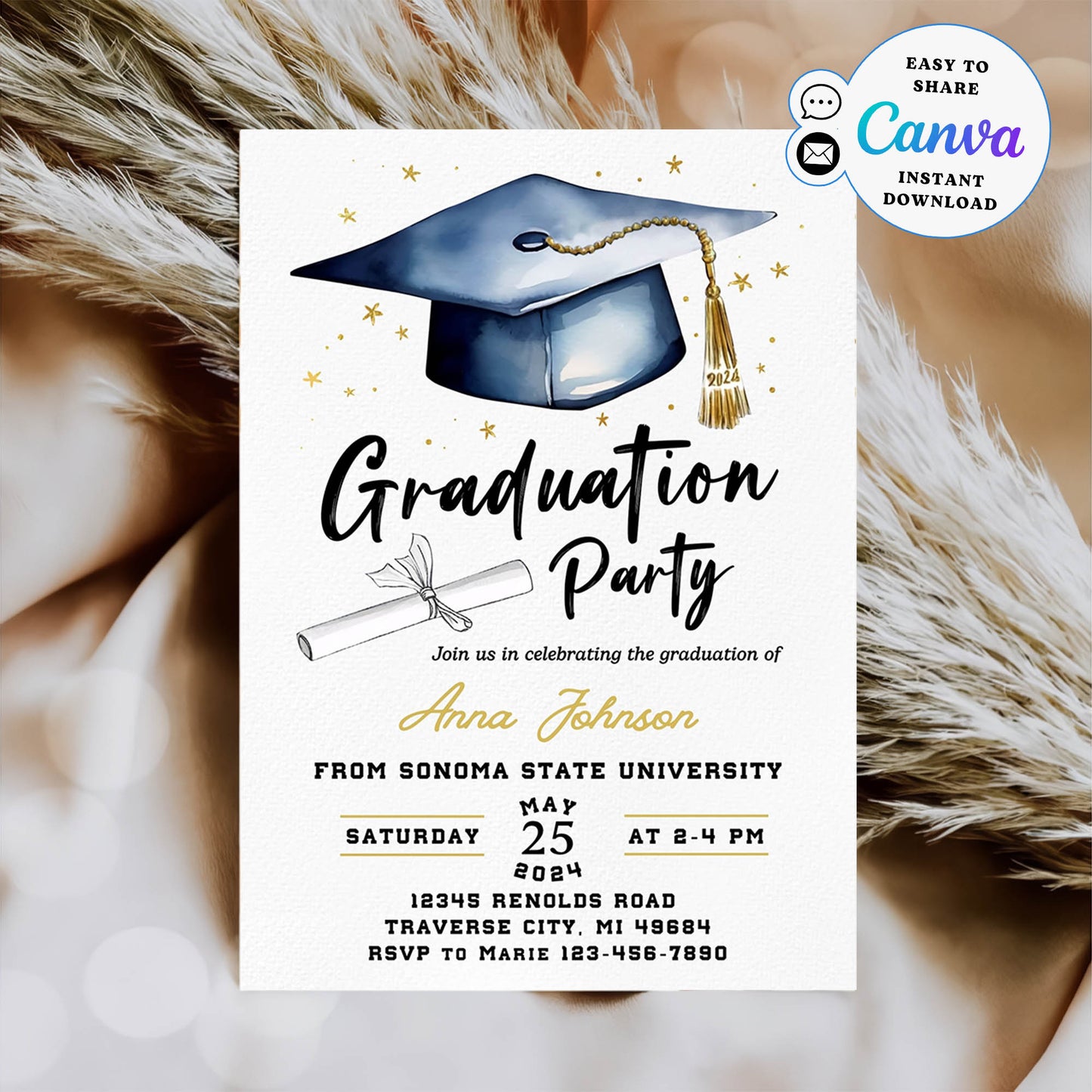 Graduation invitation template printable Editable