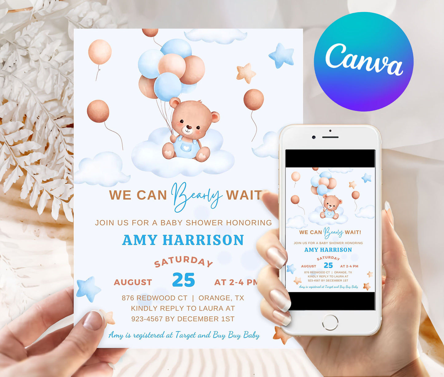 Personalized Teddy Bear Baby Shower Invite