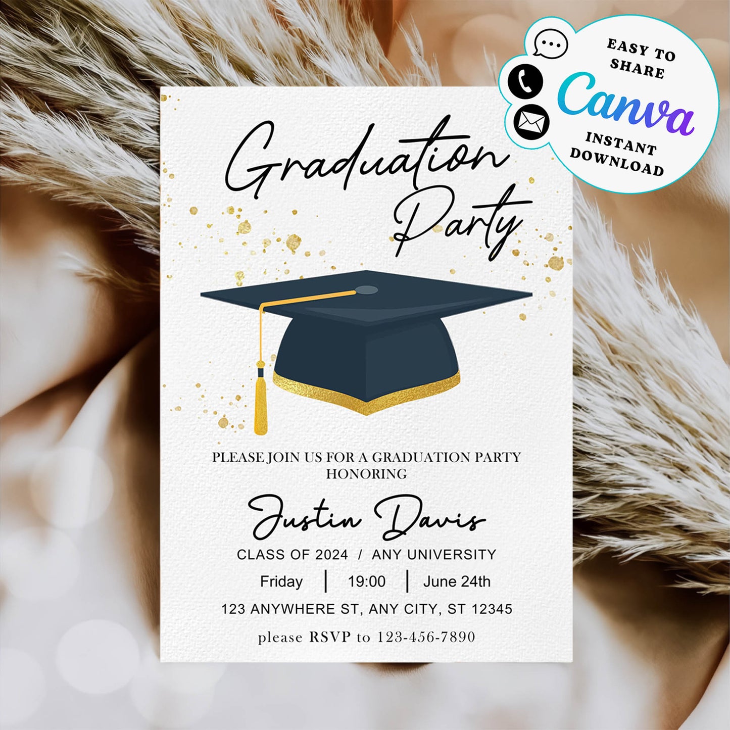 Editable Graduation Invitation Template, Modern Graduation Announcement