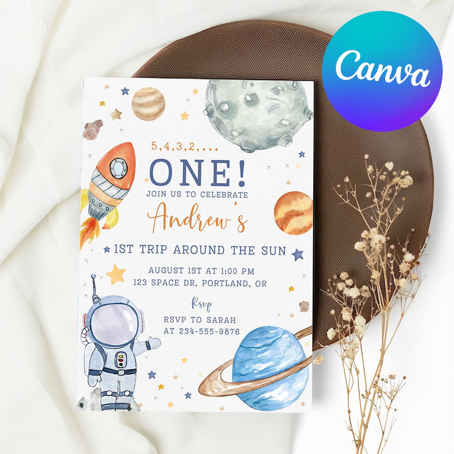 1st Birthday Space Invitation