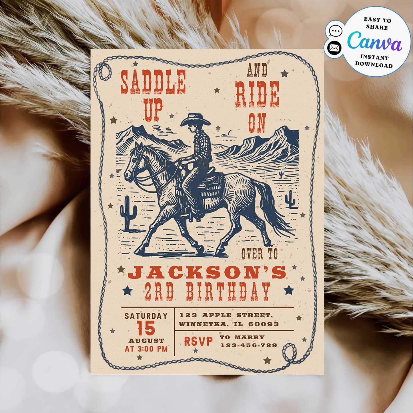 Saddle up and Ride on Western 2th Birthday invitation